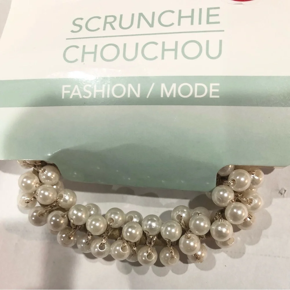 2pack faux pearl adorned elastic hair‎ band scrunchies new